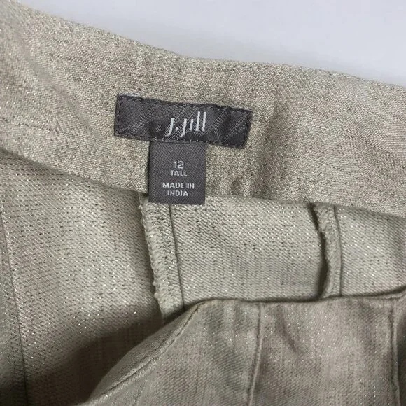 J Jill Fit & Flare Linen Maxi Skirt Size 12 Beige Metallic Travel Boho Romantic - Picture 11 of 13